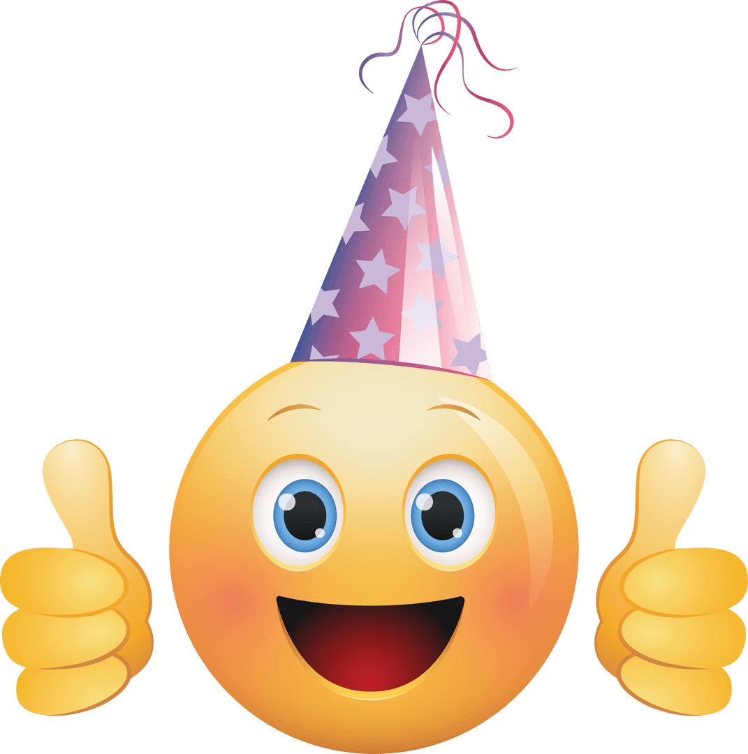Party Emoji Celebrating with Hat and Thumbs Up on Transparent