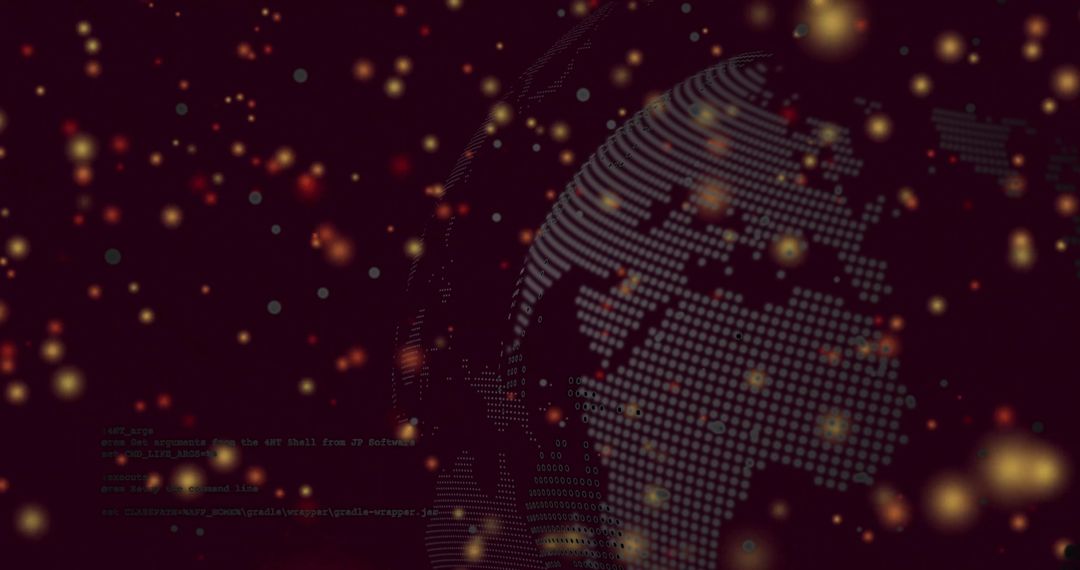 Futuristic Digital Visualization with Dotted Globe and Binary Code
