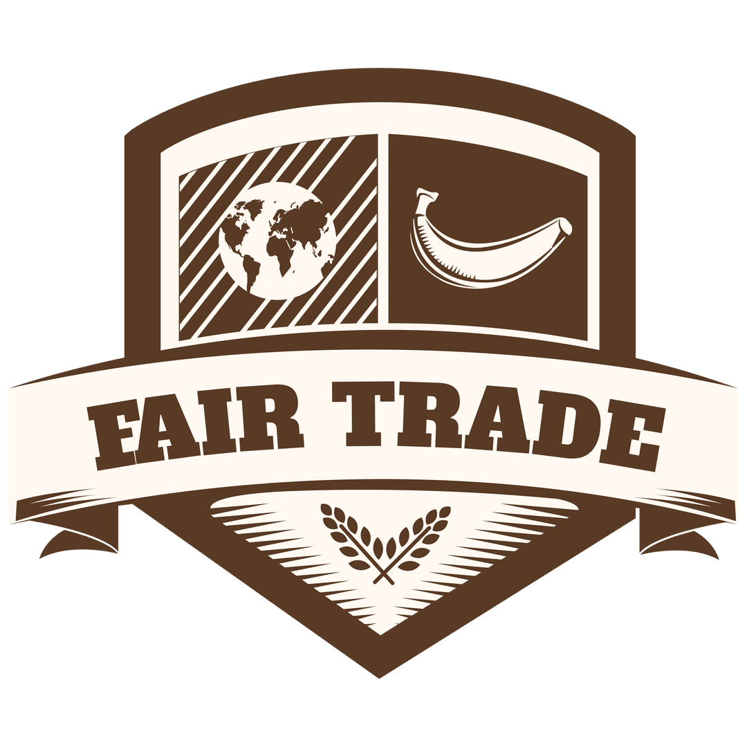 Transparent Fair Trade Label with Global and Banana Symbols