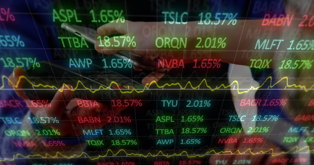 Financial Graphs Over Hands Using Payment Terminal in Digital Finance Theme