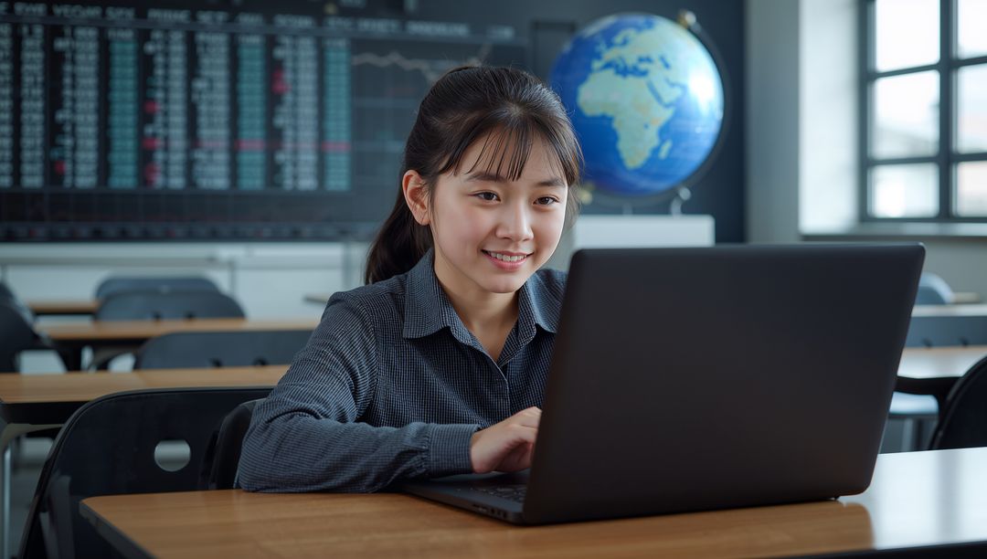 Teenage Girl Engaged in Laptop Use in Modern Learning Environment