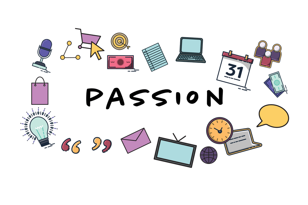 Digital Passion Hobbies Memorization Icons on Transparent Background