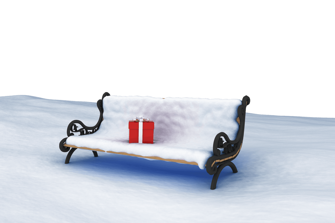 Red Present on Snowy Bench Transparent