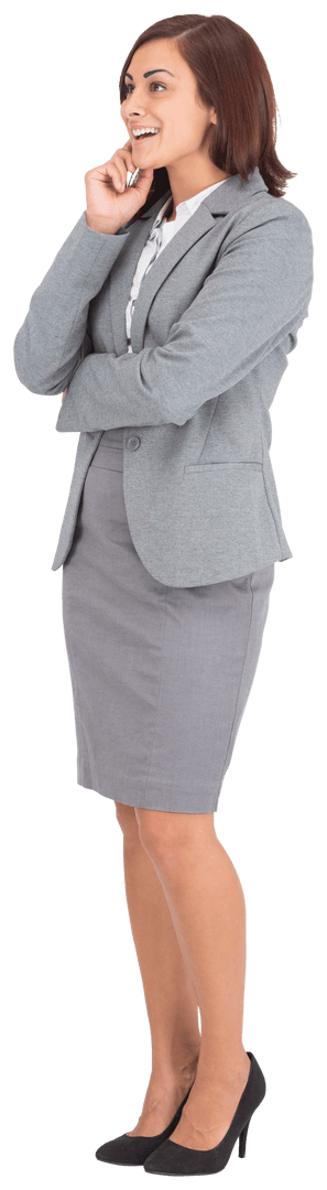 Thoughtful Biracial Businesswoman in Professional Attire on Transparent Background