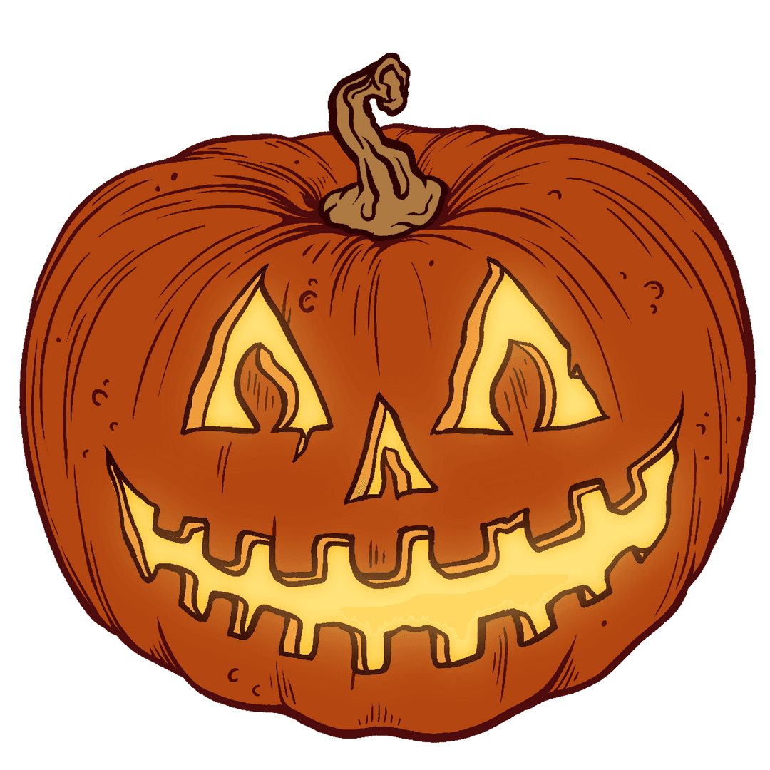 Festive Halloween Jack-o'-Lantern with Golden Glow on Transparent Background