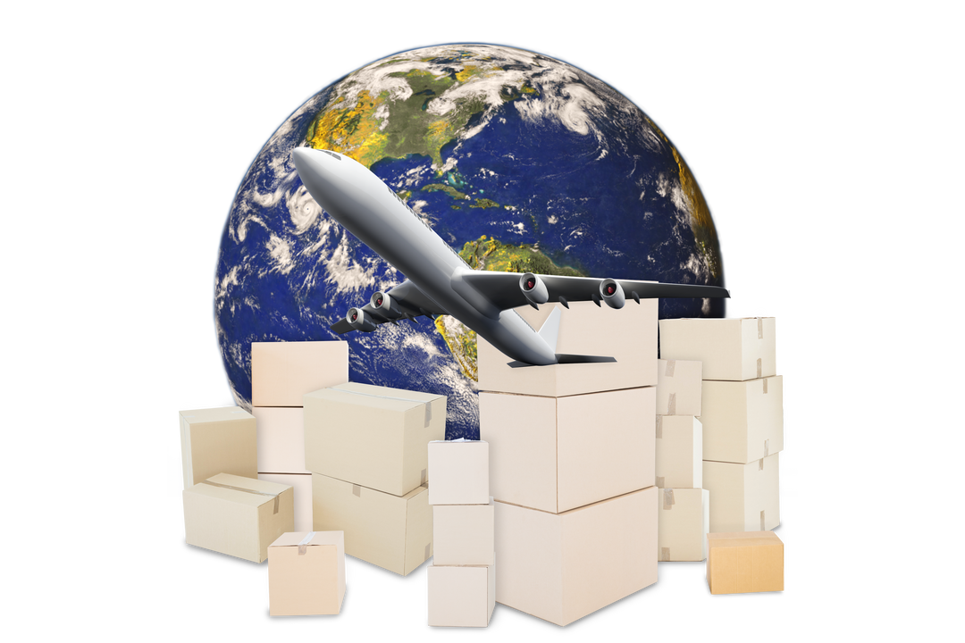 Global Shipping Logistics with Airplane and Box Illustration on Transparent Background - Download Free Stock Images Pikwizard.com