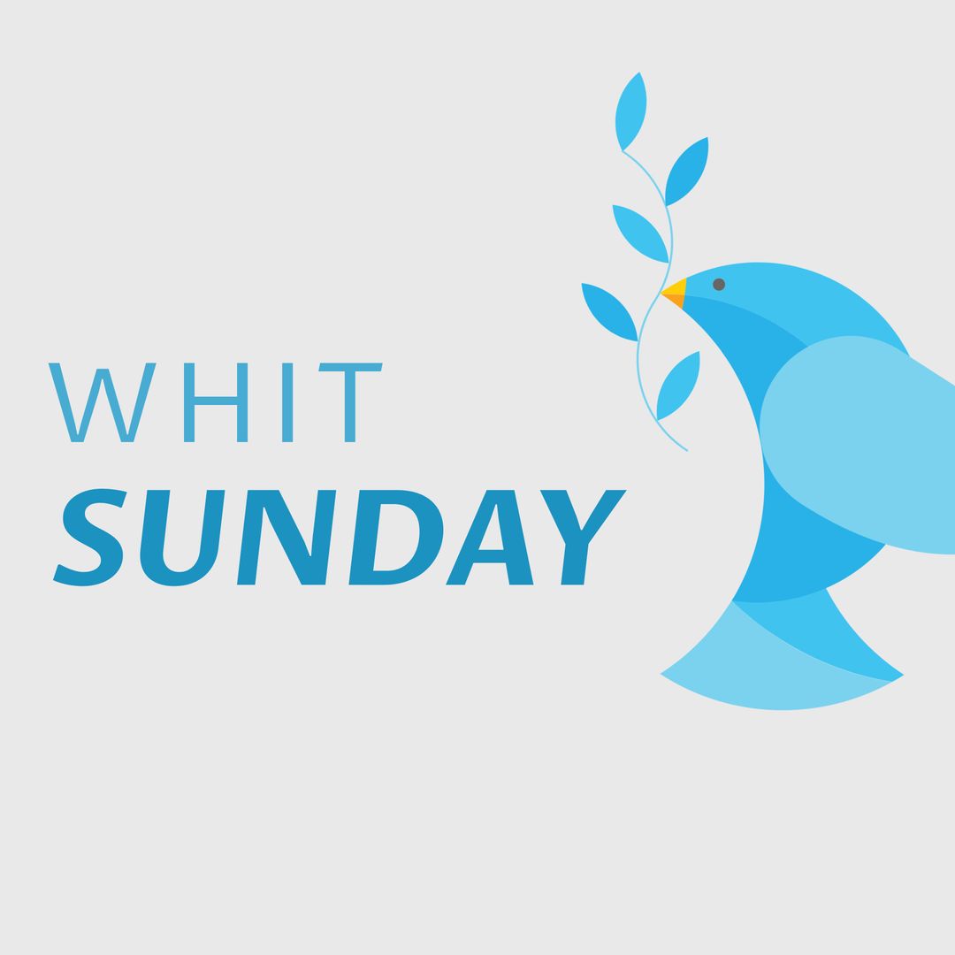 Whit Sunday Blue Dove Illustration with Leaf Motif