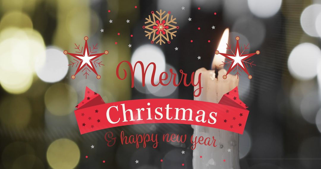 Merry Christmas Text Overlay on Candlelit Background