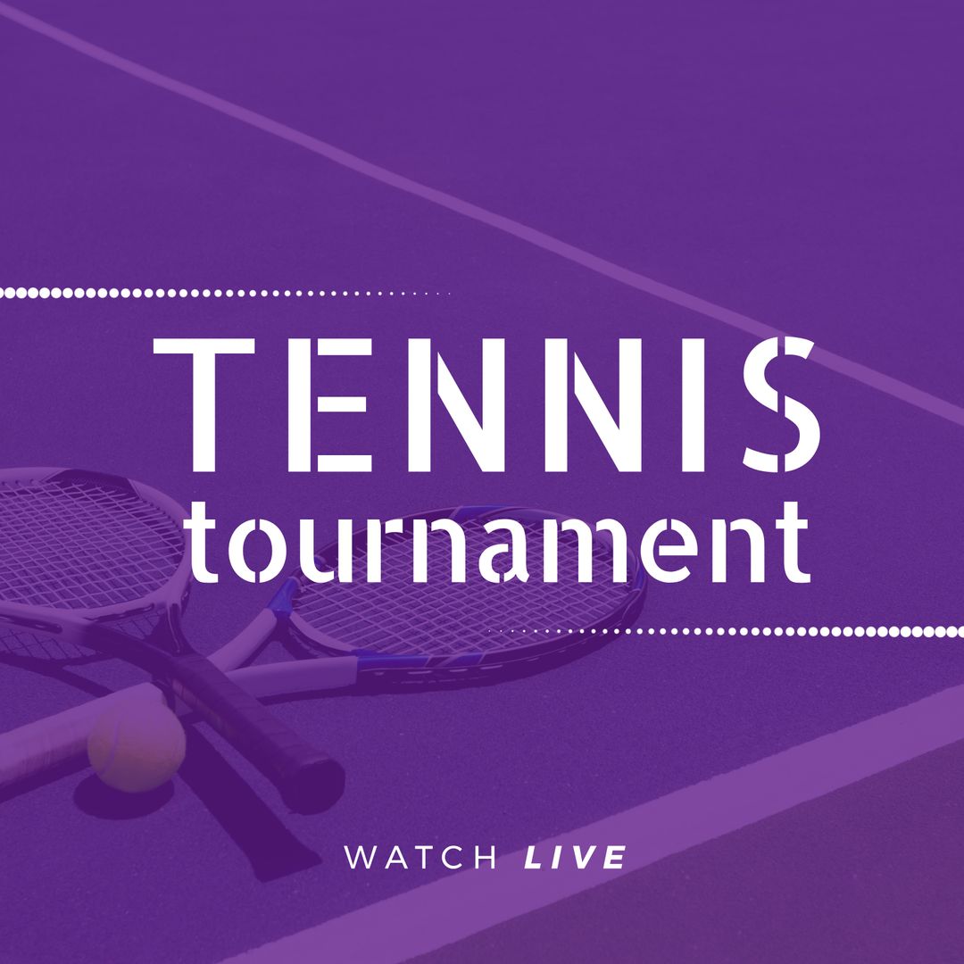Tennis Tournament Announcement with Rackets and Court