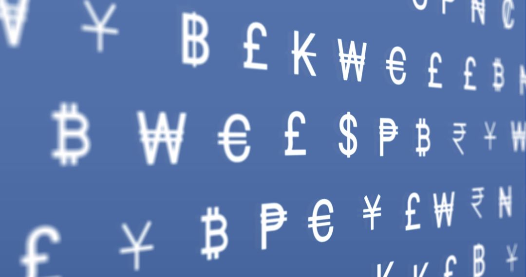 Global Currency Symbols Floating on Blue Background