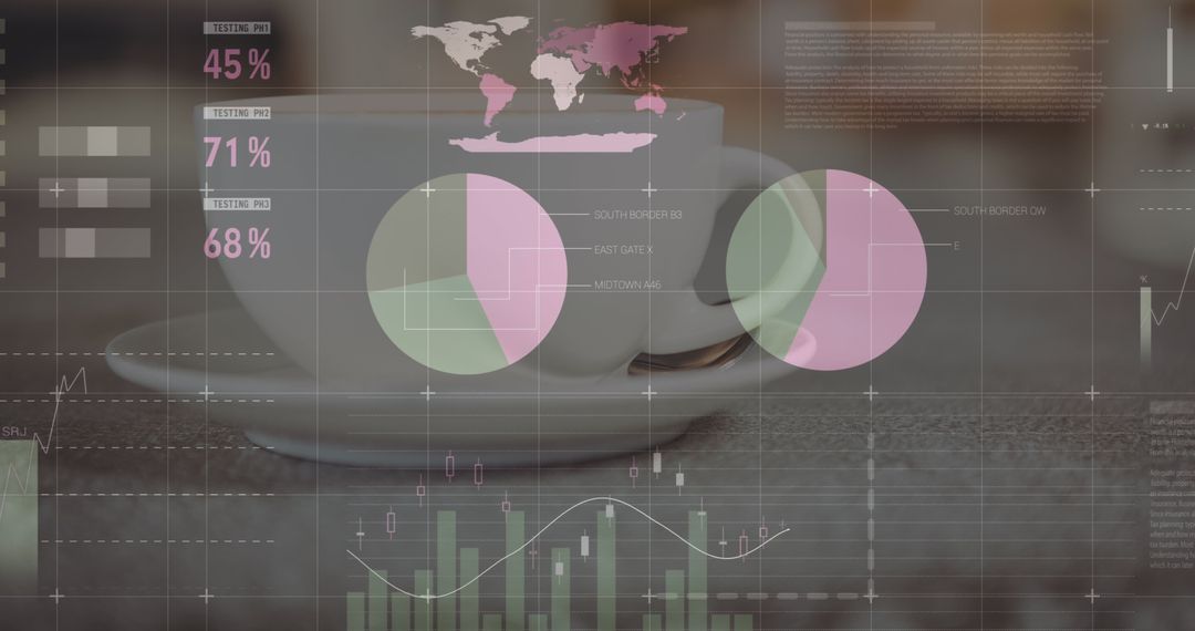 Coffee Cup Icon Blends with Analytical Statistics Technology Interface
