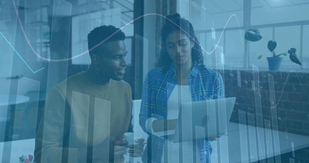 Colleagues Analyzing Financial Data with Market Chart