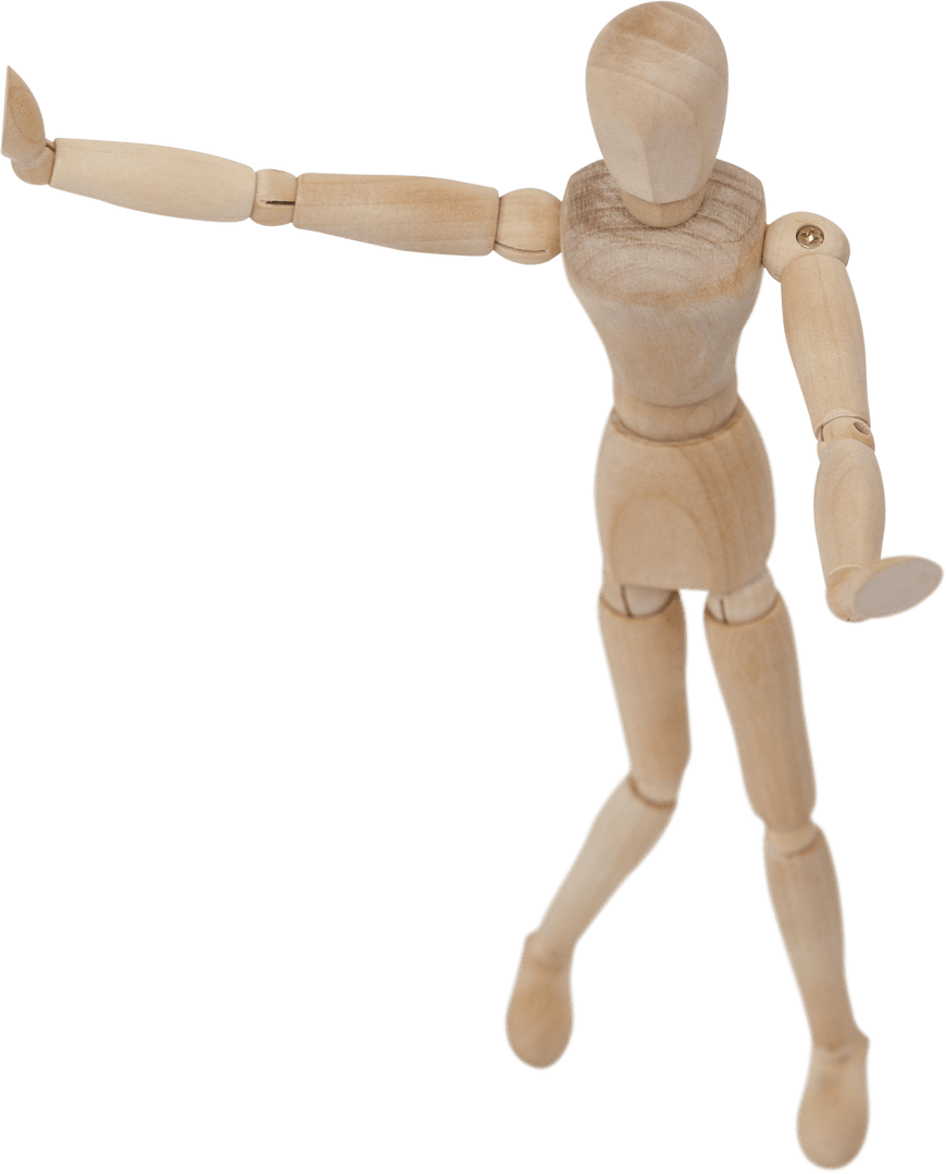 Transparent Wooden Figurine Gesturing on White Background