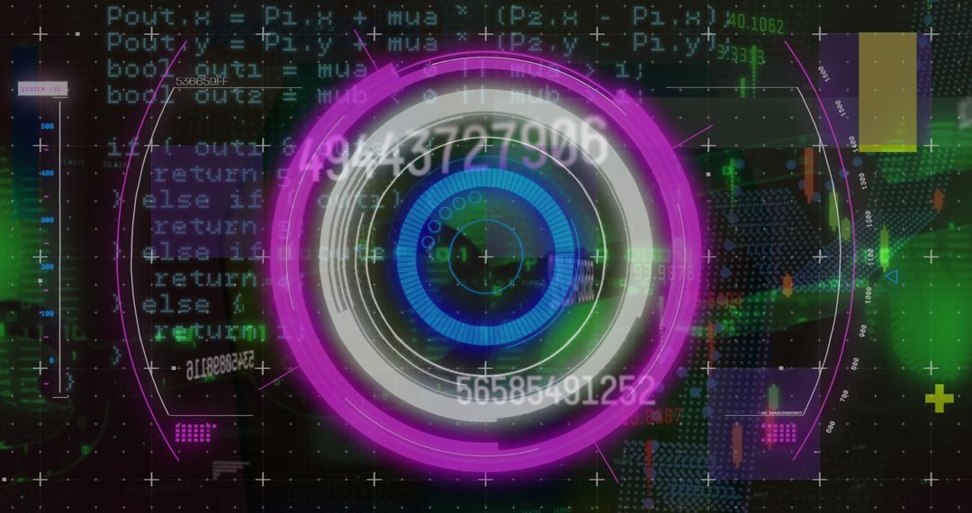 Futuristic Digital Interface with Neon Concentric Rings