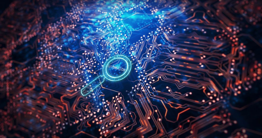 Magnifying Glass over Circuit Board with Automation Text
