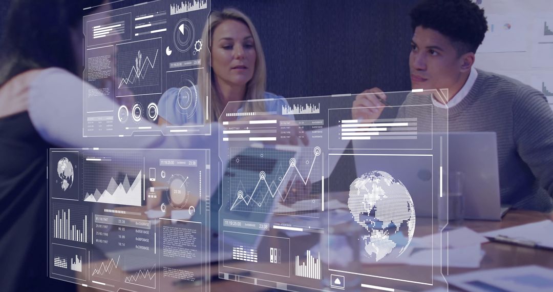 Team Collaborating on Digital Data Analytics in Modern Office