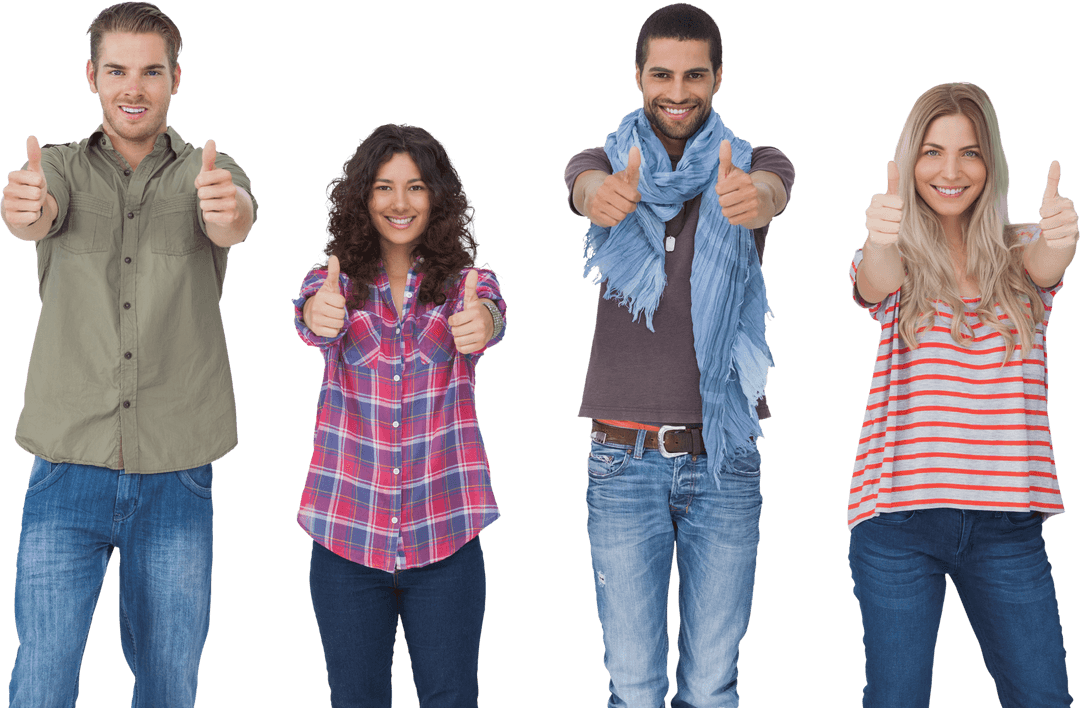 Transparent Group of Friends Giving Thumbs Up Showing Success