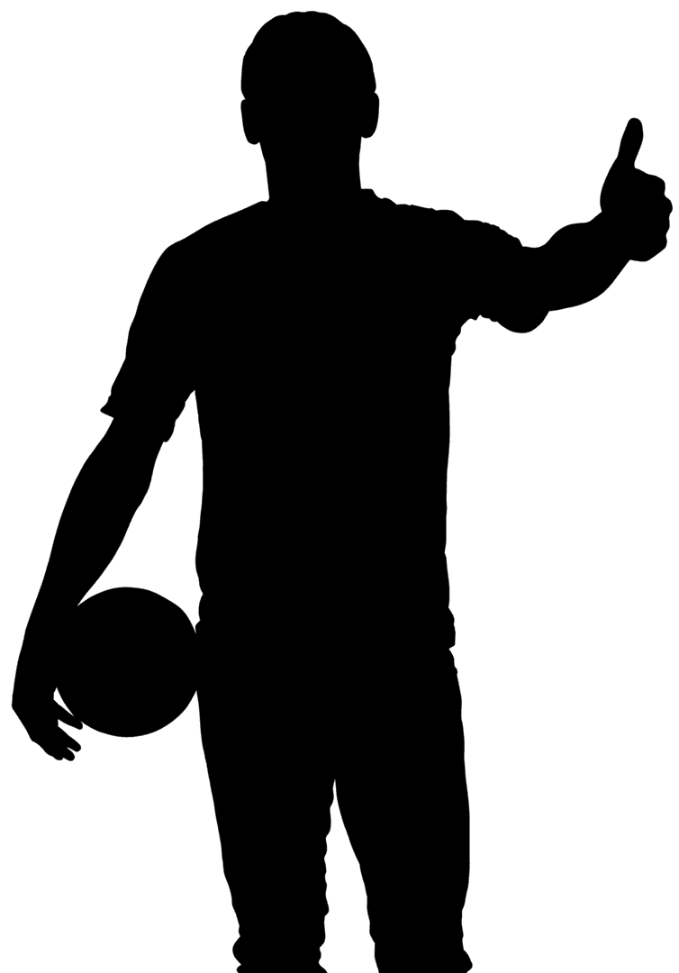 Silhouette of Man with Ball Showing OK Gesture on Transparent Background