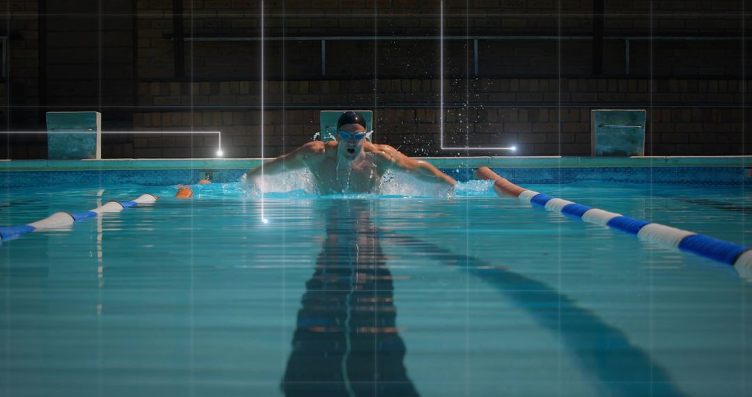 Competitive Swimmer Executing Butterfly Stroke in Pool Streamline