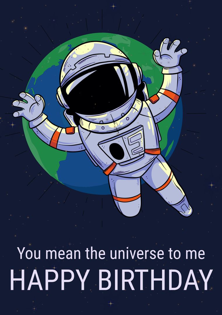 Astronaut-Themed Happy Birthday Greeting with Earth Background - Download Free Stock Templates Pikwizard.com