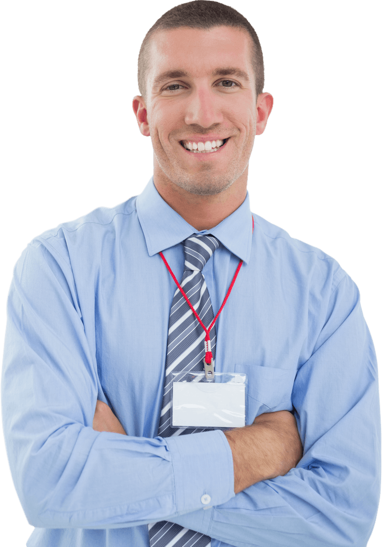 Transparent Happy Businessman Smiling in Formal Attire