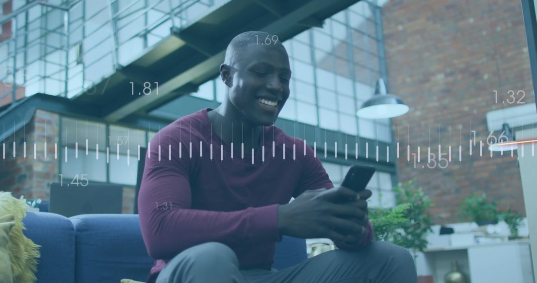 Man Enjoying Modern Living Room and Smartphone Relaxation