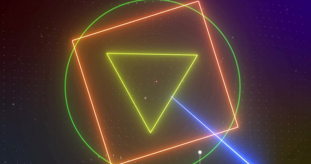 Vibrant Geometric Neon Shapes on Digital Grid