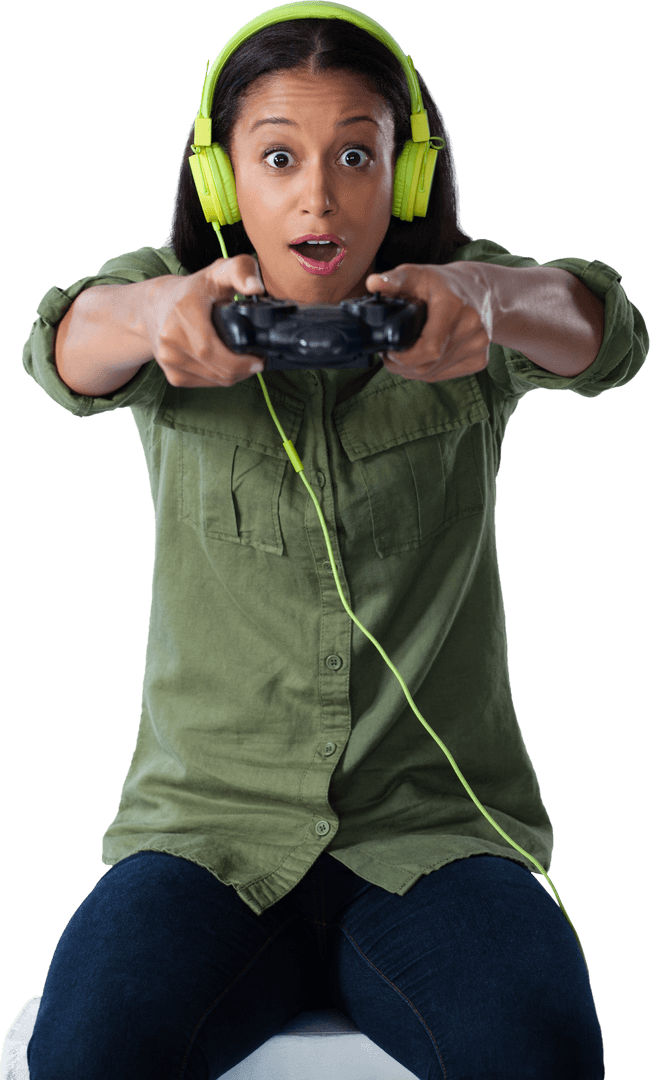 Transparent Enthusiastic Woman Playing Video Games with Controller