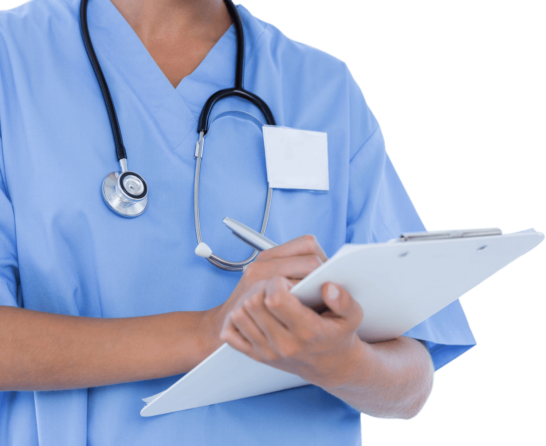 Transparent Background Nurse Writing on Clipboard