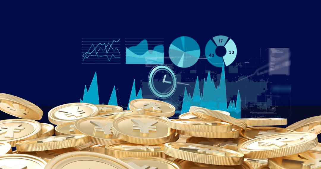 Digital Currency Yen Coins With Infographic Display