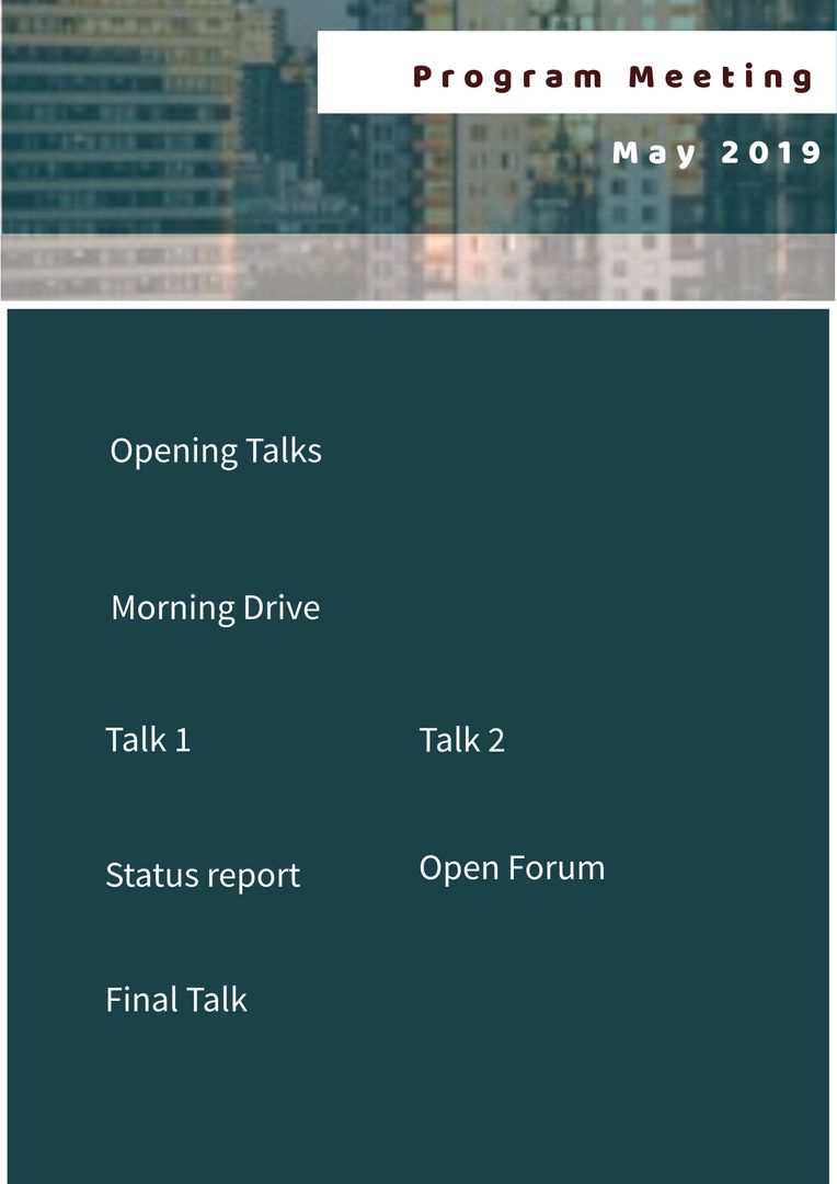 Corporate Event Schedule with Professional Cityscape Background