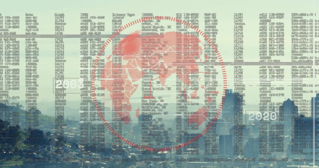 Global Financial Analysis Overlaid on Urban Skyline