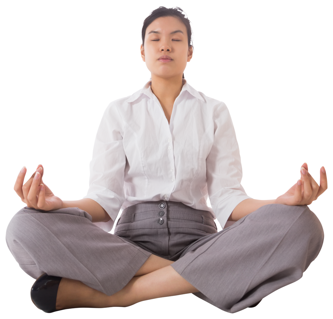 Businesswoman Meditating in Lotus Pose on Transparent Background - Download Free Stock Images Pikwizard.com