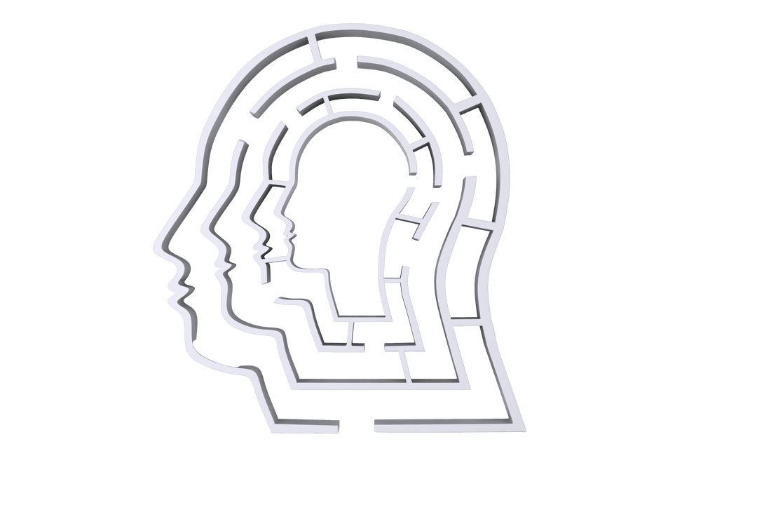Transparent Maze Head Illustration with Labyrinth Diagram