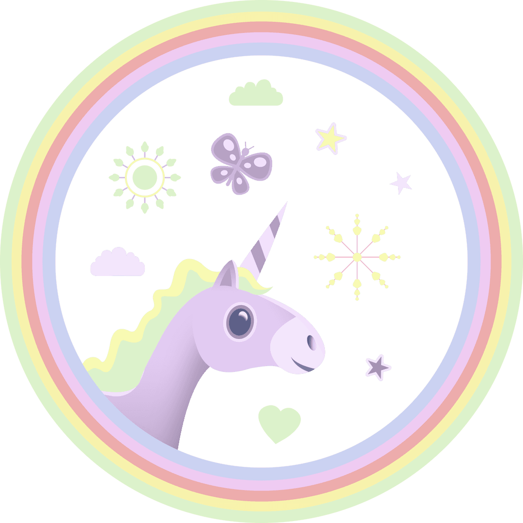 Colorful Unicorn with Fairy Elements on Transparent Background