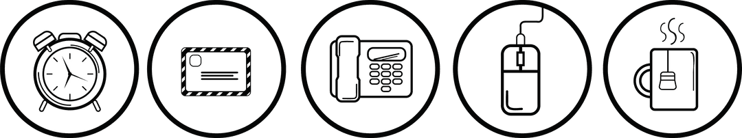 Transparent Circle Icons with Alarm, Letter and However Items