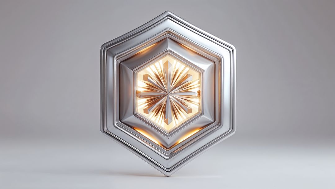 Geometric Hexagonal Metal Sculpture with Illuminated Core