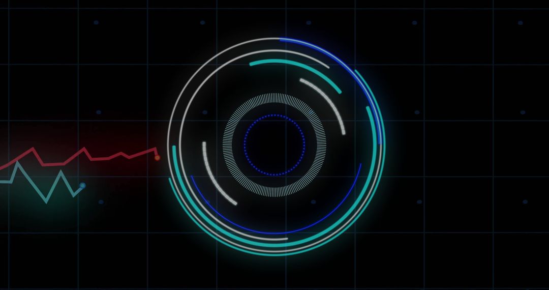 Abstract Digital Circles and Data Lines on Black Background