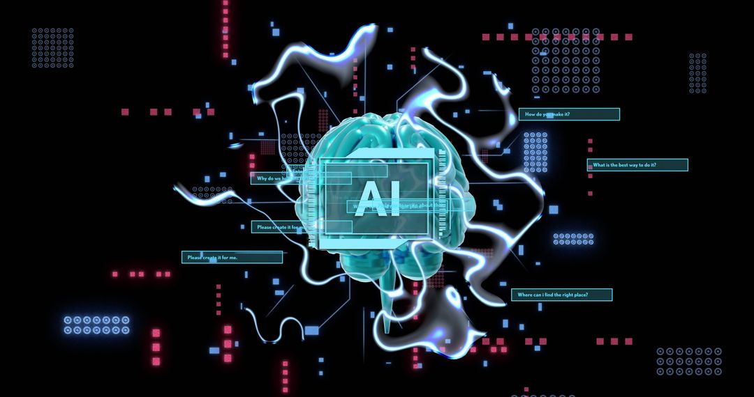 Futuristic AI Concept with Digital Brain and Data Elements