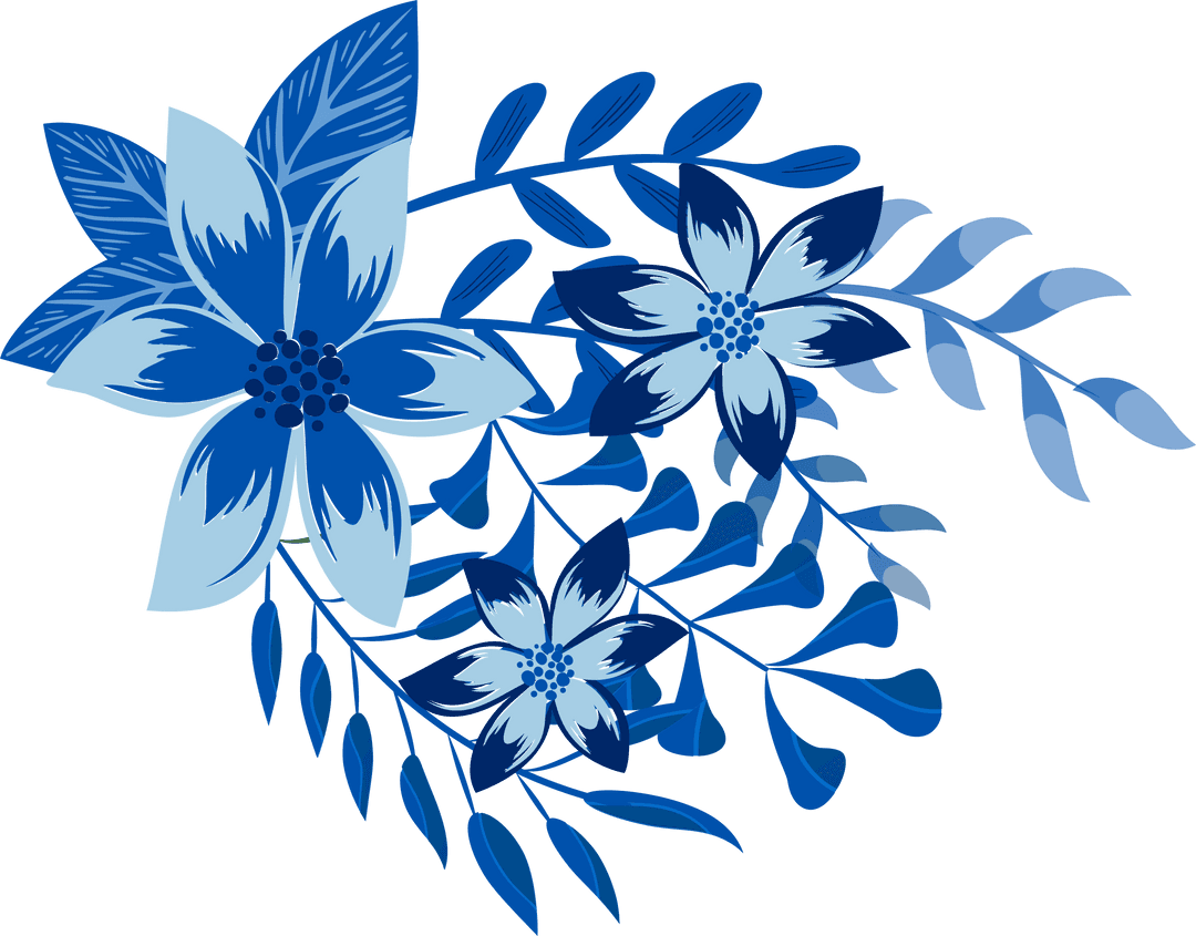 Blue Floral Motif on Transparent Background