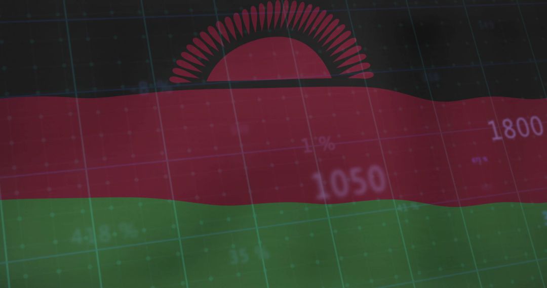 Digital Data Analytics with Malawi Flag Colors and Grid Lines