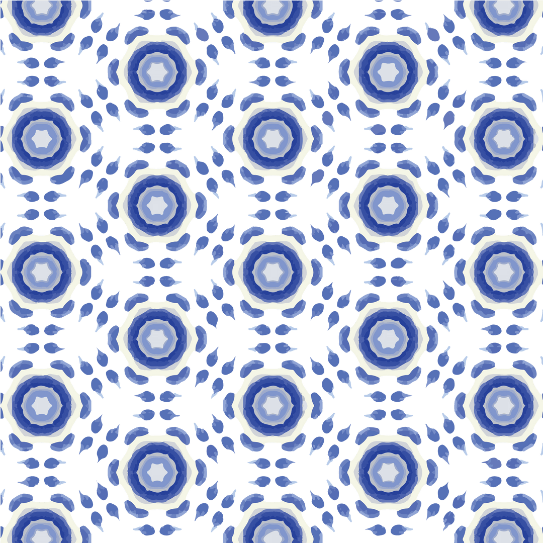 Seamless Blue Floral Pattern with Stains on Transparent Background