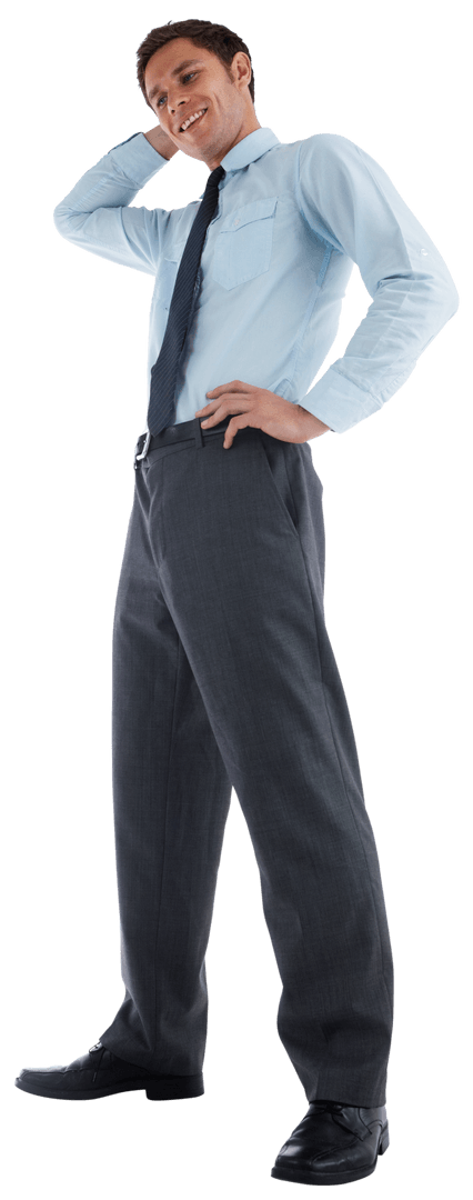 Confident Businessman Standing in Thought with Transparent Background
