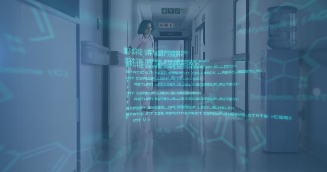 Medical Data Processing with Doctor in Hospital Corridor
