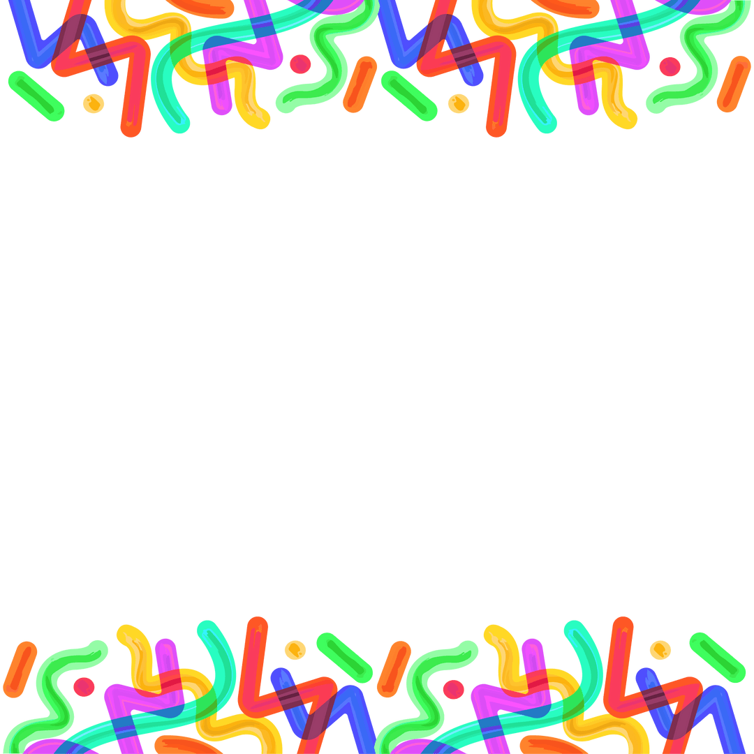 Colorful Neon Squiggles Forming Energetic Border on Transparent Background