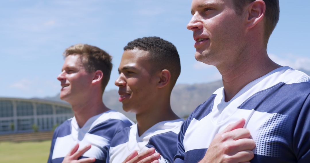 Rugby Players Displaying Patriotism During Anthem Ceremony - Free Images, Stock Photos and Pictures on Pikwizard.com