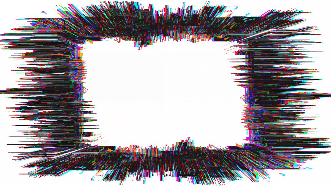 Rectangular glitch frame creating RGB chromatic noise around central white panel