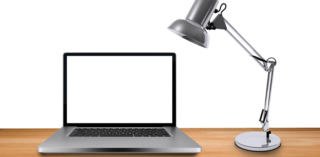 Transparent Laptop and Desk Lamp on Wooden Surface