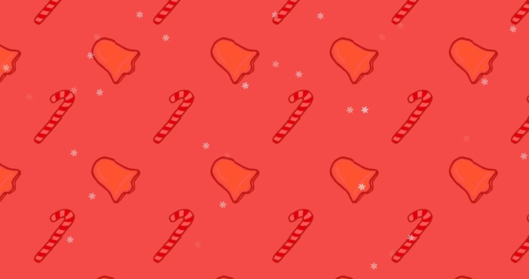 Festive Christmas Candy Cane and Bell Pattern on Red