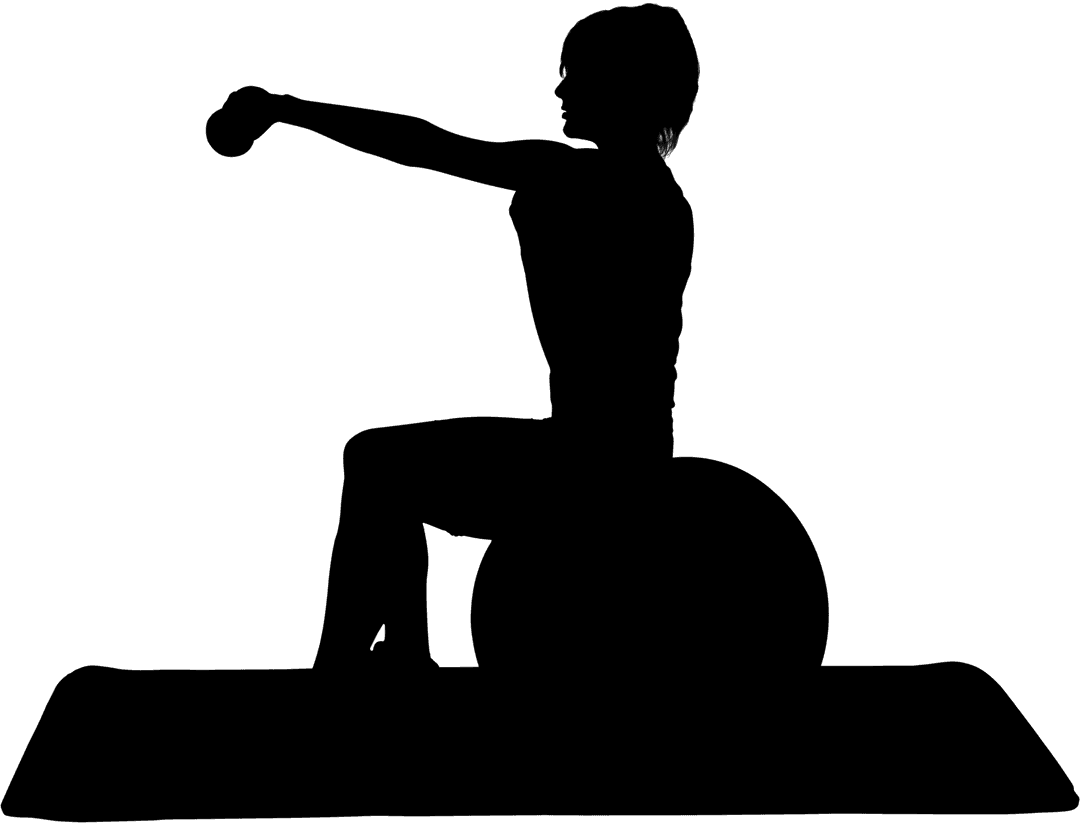 Silhouette of Sportswoman Exercising with Ball on Transparent Background